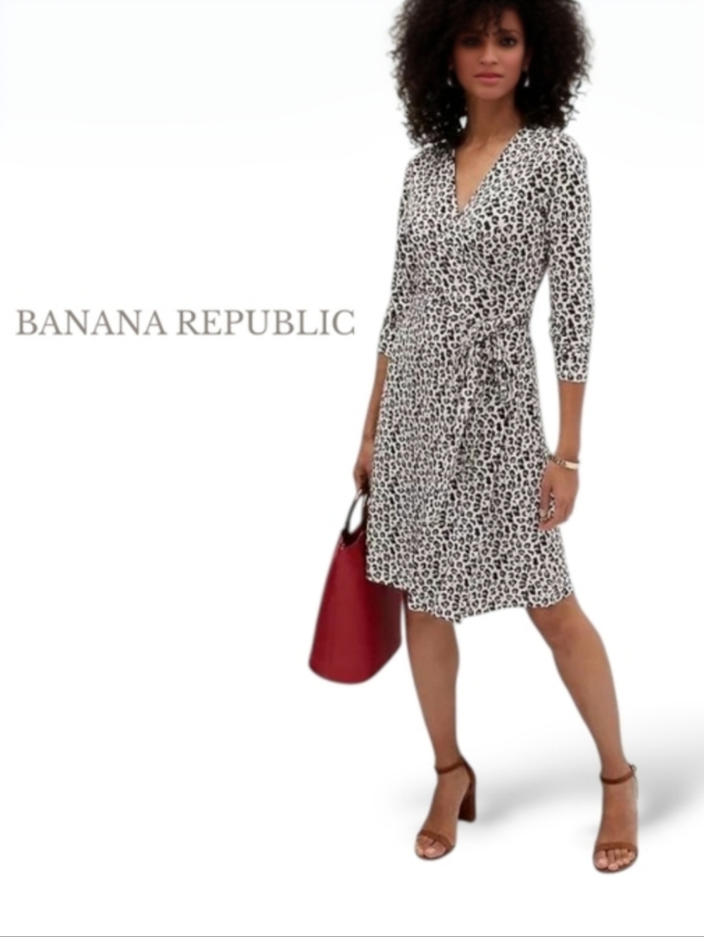 Banana Republic Leopard Print Wrap Dress NWT Long Sleeve Petite Large